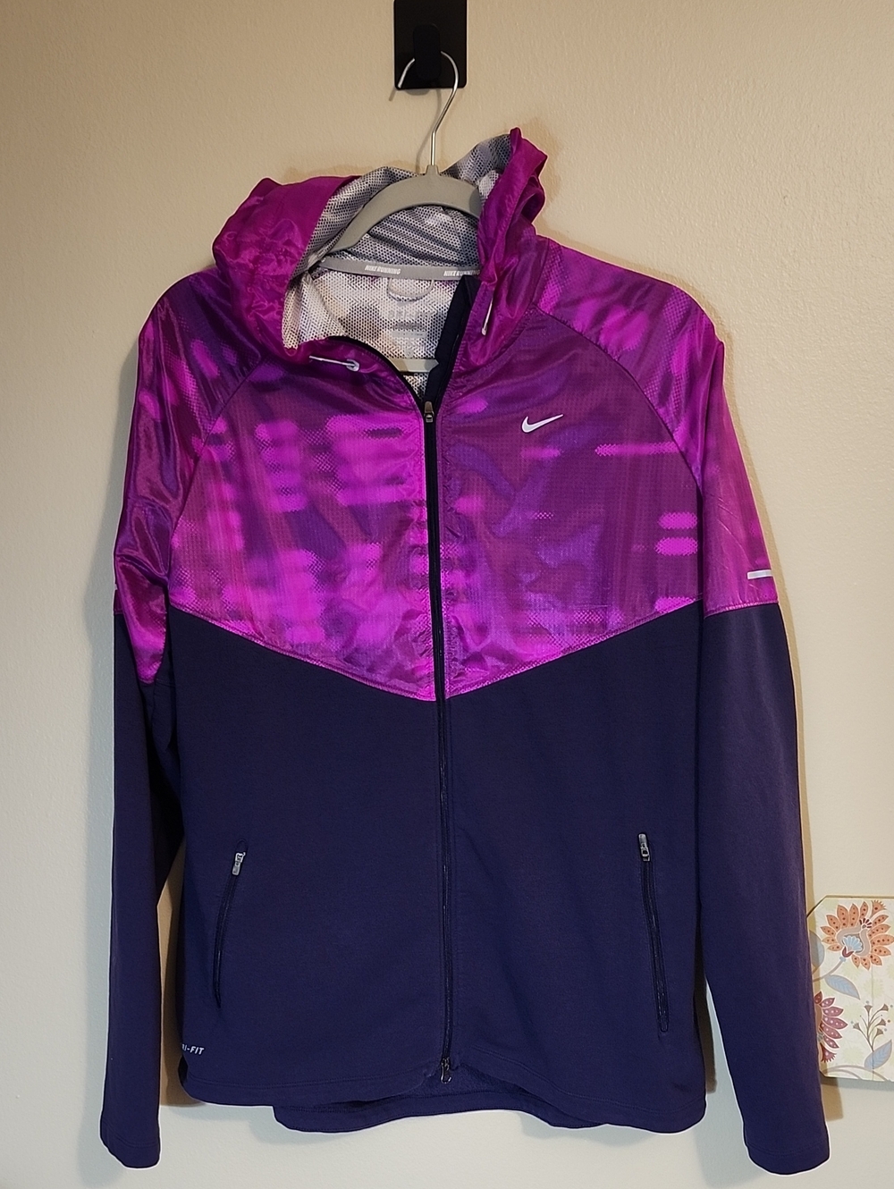Nike Dri-Fit Full Zip Running Jacket Hoodie SZ XL Purple/Navy Excellent